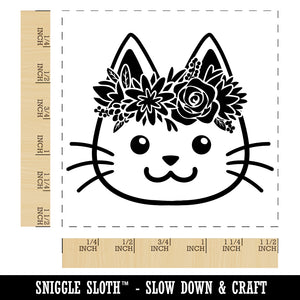 Cat Wearing a Flower Crown Self-Inking Rubber Stamp Ink Stamper