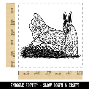 Easter Bunny Hen Laying on Eggs Holiday Chicken Self-Inking Rubber Stamp Ink Stamper