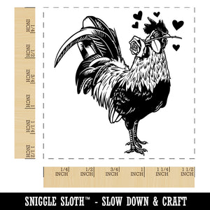 Valentine Romeo Rooster Holding Rose Holiday Chicken Self-Inking Rubber Stamp Ink Stamper