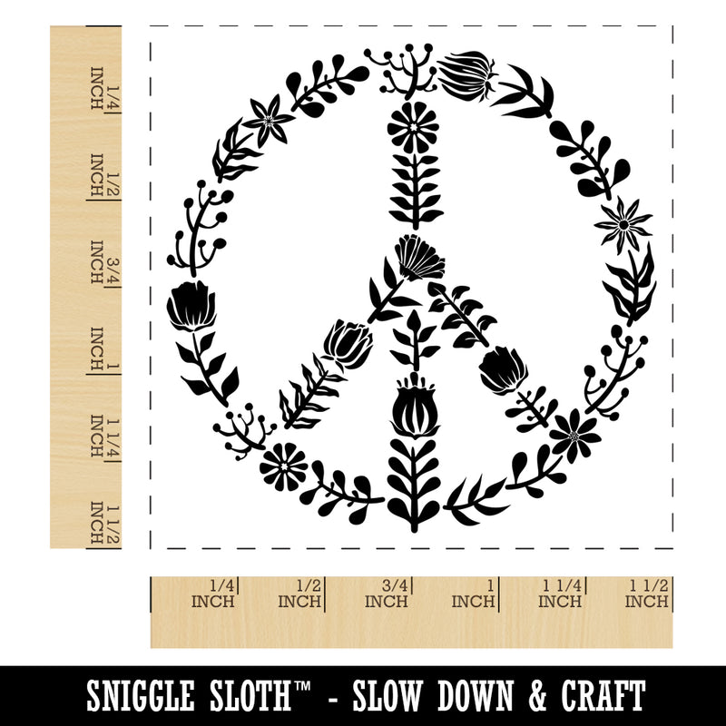 Botanical Flower Peace Sign Self-Inking Rubber Stamp Ink Stamper