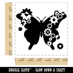 Butterfly Silhouette With Asymmetrical Steampunk Gears Self-Inking Rubber Stamp Ink Stamper