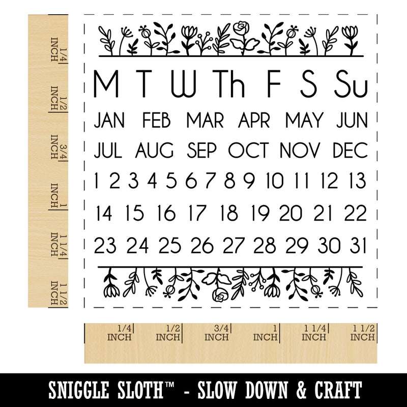 Perpetual Calendar Floral Planner Monday Start Self-Inking Rubber Stamp Ink Stamper