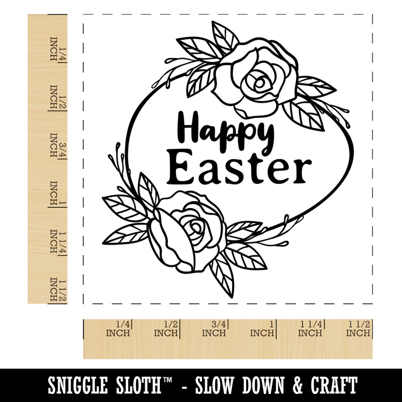 Happy Easter Egg with Elegant Roses Self-Inking Rubber Stamp Ink Stamper