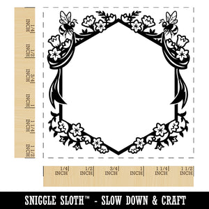 Cute Floral Bee Hexagon Frame with Flowers Self-Inking Rubber Stamp Ink Stamper