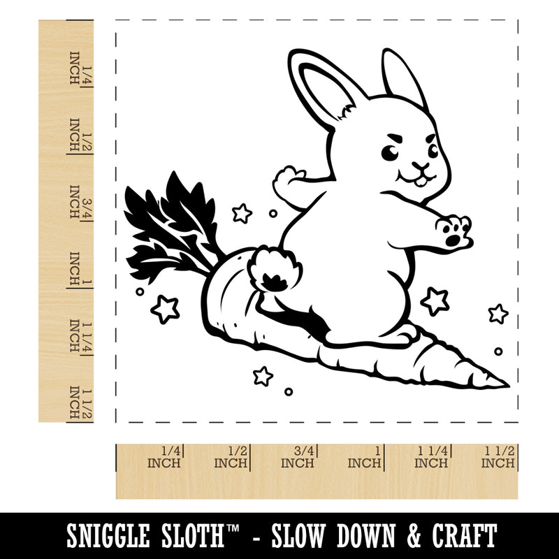 Cute Kawaii Bunny Rabbit Surfing on Carrot Easter Self-Inking Rubber Stamp Ink Stamper