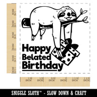 Happy Belated Birthday Sloth Friend with Present Self-Inking Rubber Stamp Ink Stamper