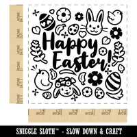 Happy Easter with Bunny Chicks Flowers and Eggs Self-Inking Rubber Stamp Ink Stamper