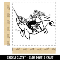 Majestic Mermaid Riding Narwhal Self-Inking Rubber Stamp Ink Stamper