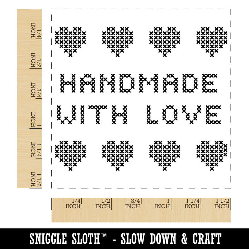 Handmade with Love Cross Stitch Self-Inking Rubber Stamp Ink Stamper