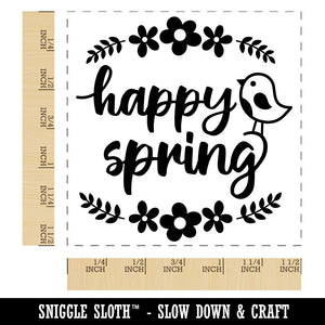 Happy Spring Bird and Flowers Self-Inking Rubber Stamp Ink Stamper