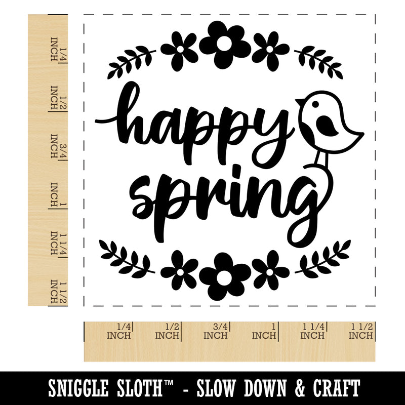 Happy Spring Bird and Flowers Self-Inking Rubber Stamp Ink Stamper