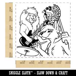 Animal Rock Band Wolf Lion Zebra Drums Guitar Self-Inking Rubber Stamp Ink Stamper