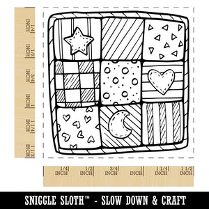 Charming Hand Drawn Quilt Doodle Sewing Quilting Self-Inking Rubber Stamp Ink Stamper