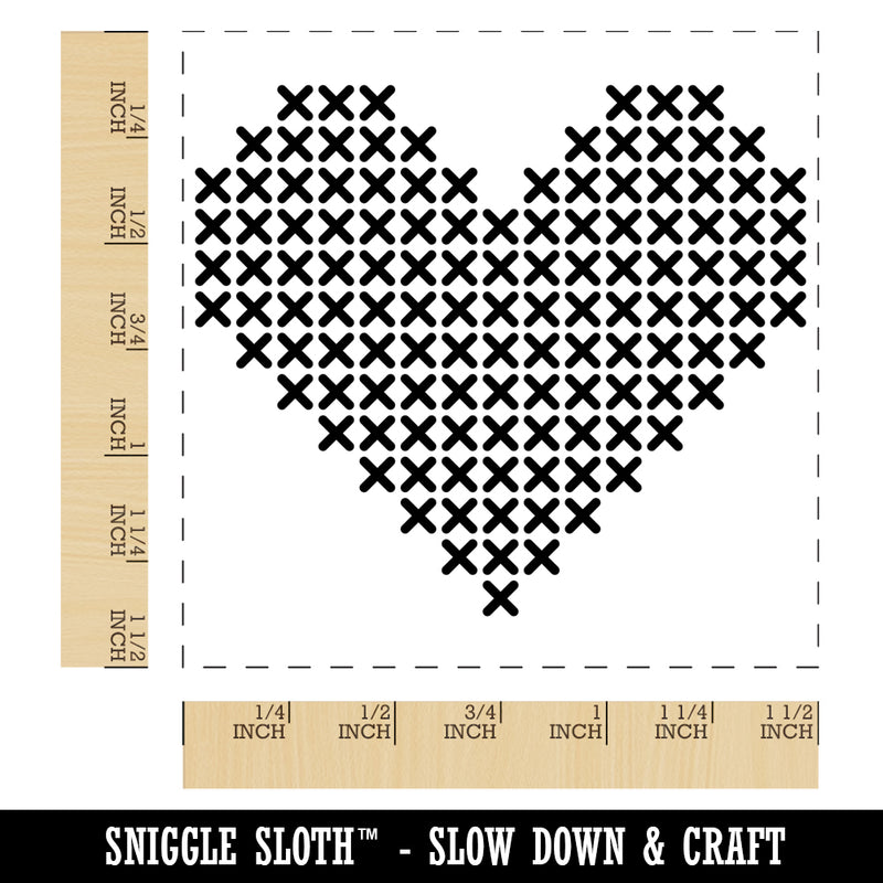 Cross Stitched Heart Self-Inking Rubber Stamp Ink Stamper