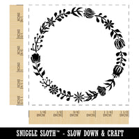 Elegant Botanical Circle Frame Wreath Self-Inking Rubber Stamp Ink Stamper