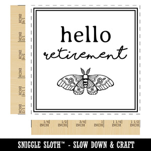 Hello Retirement Artsy Floral Moth Self-Inking Rubber Stamp Ink Stamper