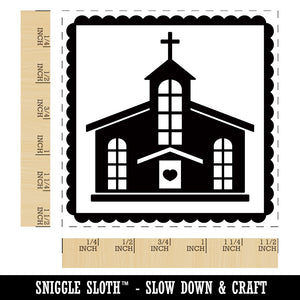 Holy Chapel Church Silhouette on Scalloped Square Border Self-Inking Rubber Stamp Ink Stamper