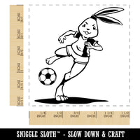Athletic Bunny Rabbit Kicking Soccer Ball Football Self-Inking Rubber Stamp Ink Stamper