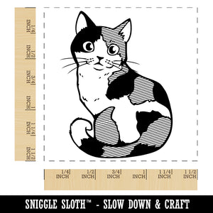 Cute and Curious Spotted Calico Cat Self-Inking Rubber Stamp Ink Stamper