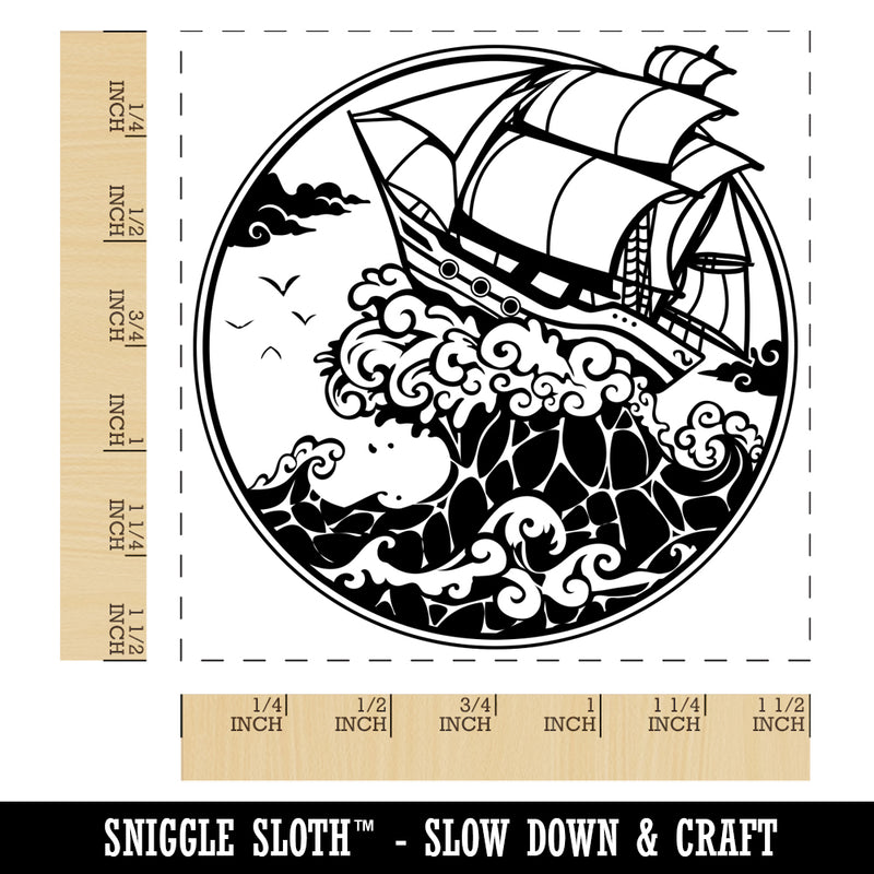 Fantasy Ship on Large Ocean Wave Self-Inking Rubber Stamp Ink Stamper