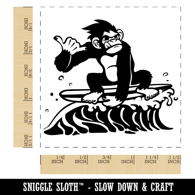 Gnarly Surfer Chimpanzee Ape on Wave Self-Inking Rubber Stamp Ink Stamper