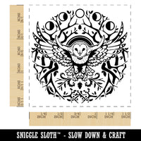 Intricate Barn Owl with Wreath of Branches and Moon Phases Self-Inking Rubber Stamp Ink Stamper