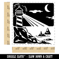 Lighthouse On the Ocean Under Night Sky Self-Inking Rubber Stamp Ink Stamper