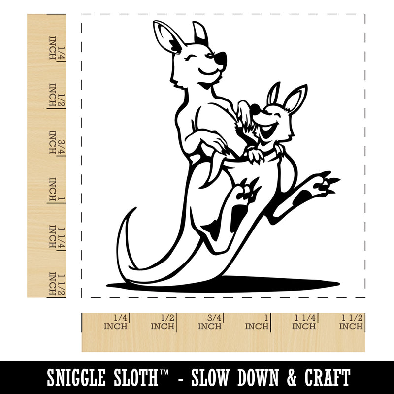 Mother Kangaroo with Baby Joey in Pouch Self-Inking Rubber Stamp Ink Stamper