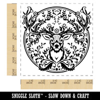 Regal Floral Wreath Deer Buck Head with Flower Antlers Self-Inking Rubber Stamp Ink Stamper