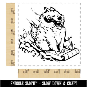 Silly Samoyed Sledding Snow Dog Self-Inking Rubber Stamp Ink Stamper