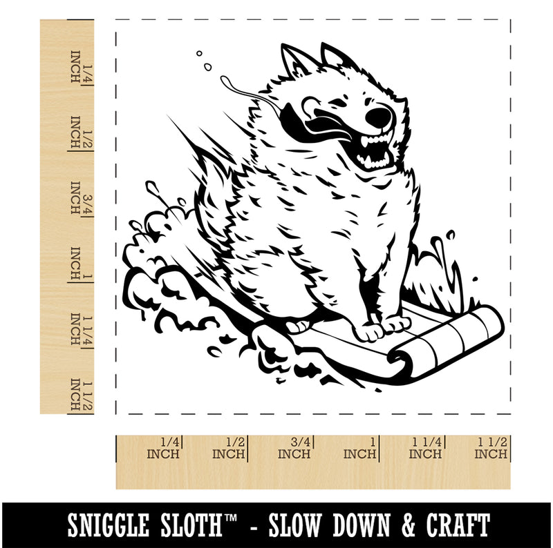 Silly Samoyed Sledding Snow Dog Self-Inking Rubber Stamp Ink Stamper