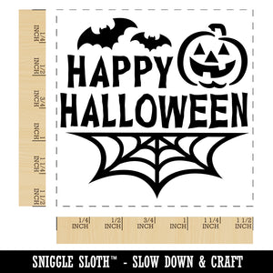 Happy Halloween Bats Spider Web Jack-O'-Lantern  Self-Inking Rubber Stamp Ink Stamper