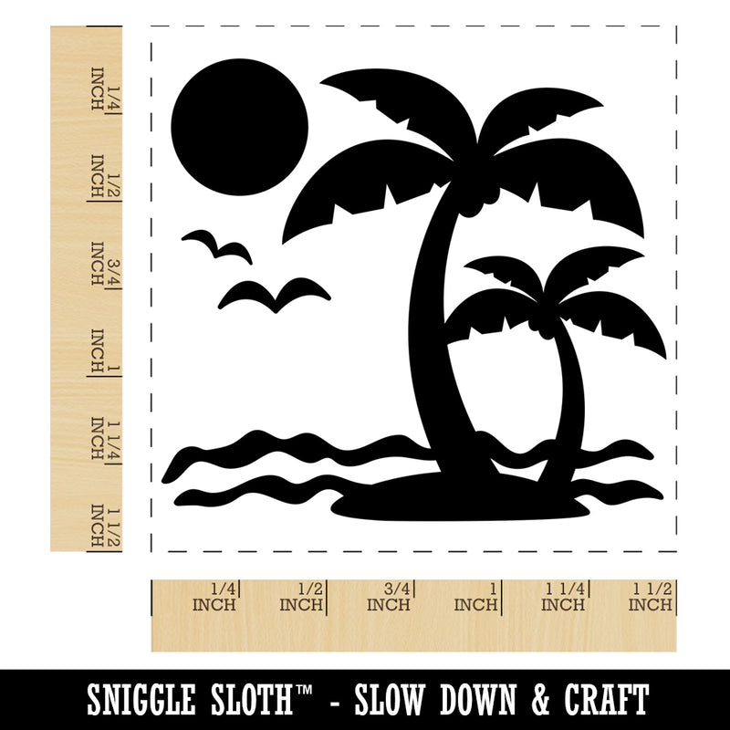 Palm Tree Tropical Island Sun Waves Self-Inking Rubber Stamp Ink Stamper