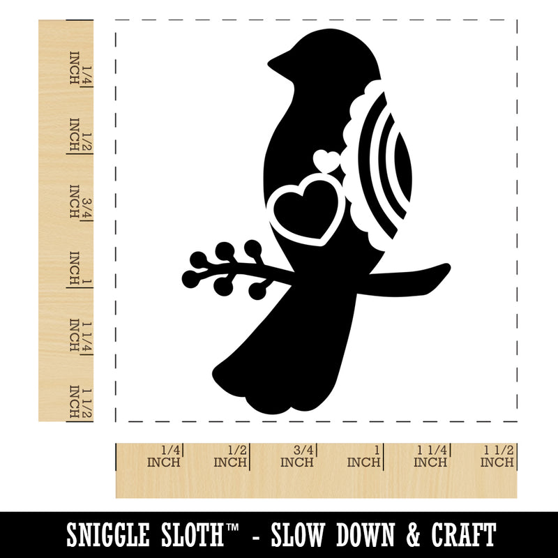 Bird Sitting on a Branch Heart and Scallop Details Self-Inking Rubber Stamp Ink Stamper