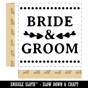 Bride & Groom Heart Leaf Details Self-Inking Rubber Stamp Ink Stamper