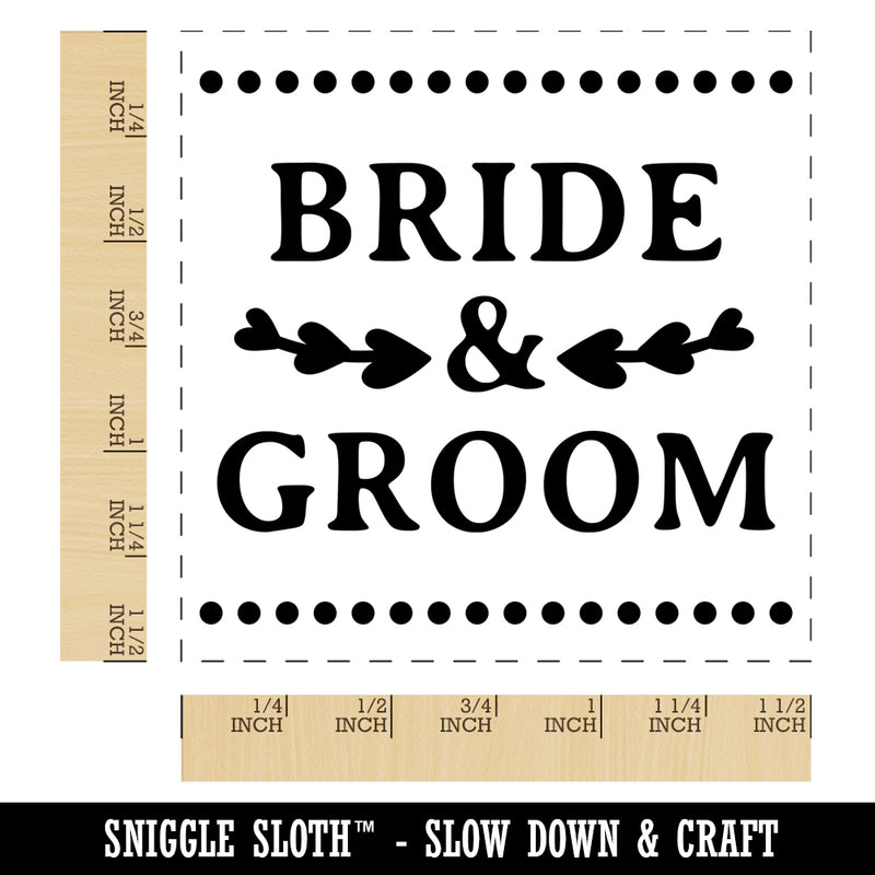 Bride & Groom Heart Leaf Details Self-Inking Rubber Stamp Ink Stamper