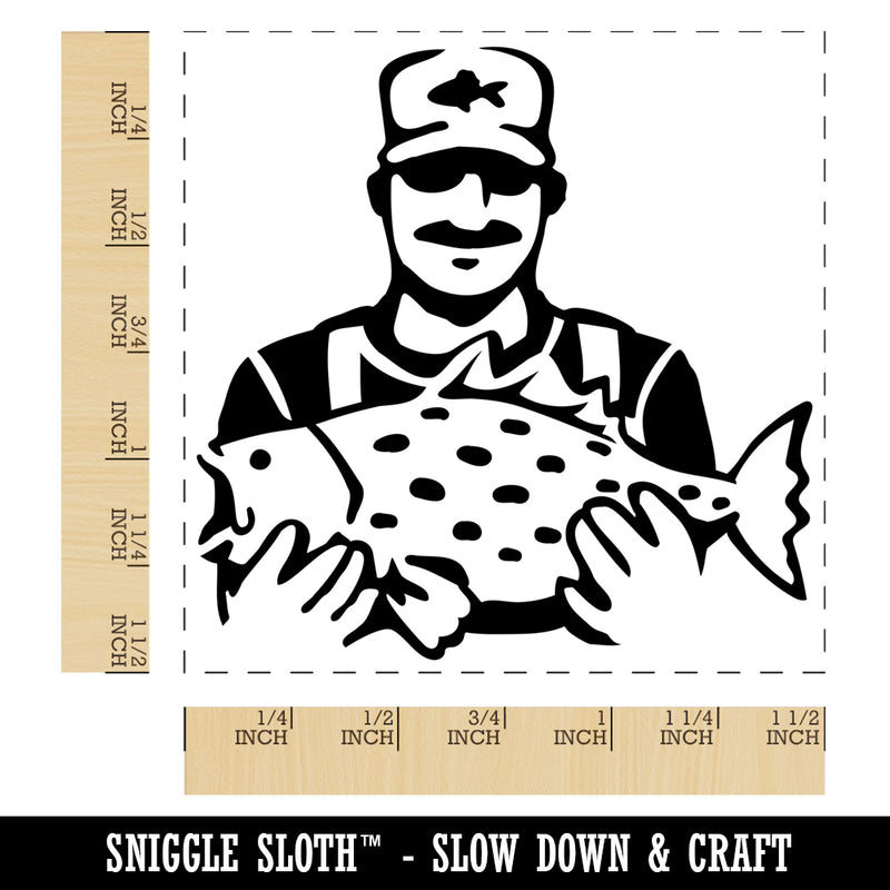 Fisherman Holding Fish Catch Self-Inking Rubber Stamp Ink Stamper