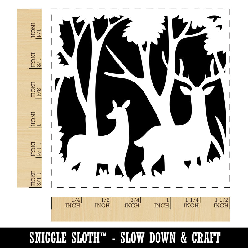 Pair of Deer Silhouette in Forest Self-Inking Rubber Stamp Ink Stamper