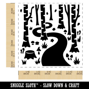 Forest Trail Birch Trees and Mushrooms Self-Inking Rubber Stamp Ink Stamper