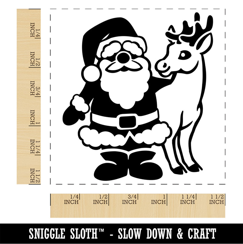 Santa Claus Standing with Reindeer Christmas Self-Inking Rubber Stamp Ink Stamper