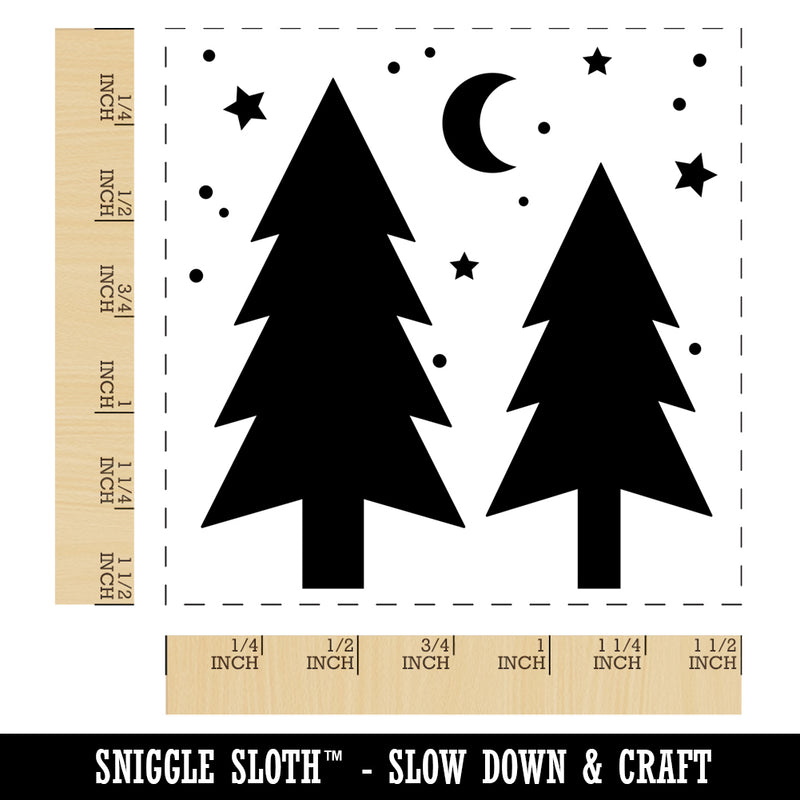 Evergreen Trees Night Sky Self-Inking Rubber Stamp Ink Stamper