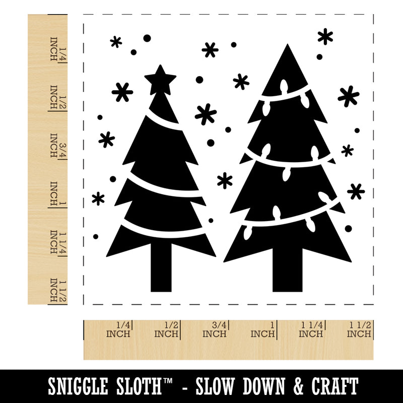 Holiday Christmas Trees Snowflakes Self-Inking Rubber Stamp Ink Stamper