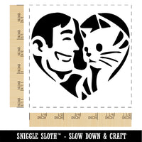 Man with Cat Kitten Pet in Heart Self-Inking Rubber Stamp Ink Stamper