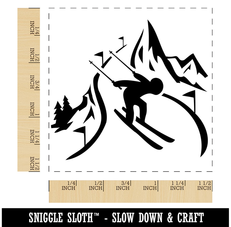 Skier Skiing Down Mountain Slopes Self-Inking Rubber Stamp Ink Stamper