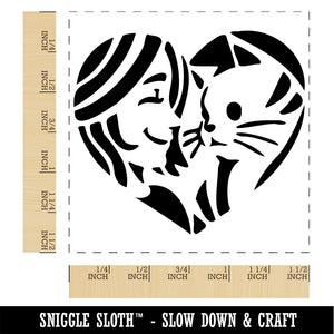 Woman with Cat Kitten Pet in Heart Self-Inking Rubber Stamp Ink Stamper