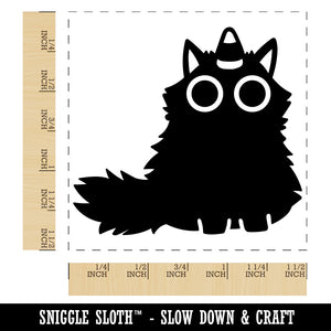 Fluffy Black Cat with Candy Corn Unicorn Horn Halloween Self-Inking Rubber Stamp Ink Stamper