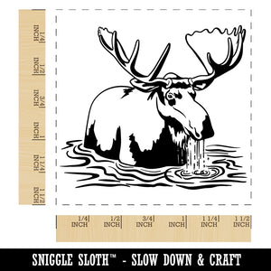 Moose Wading in Water Self-Inking Rubber Stamp Ink Stamper