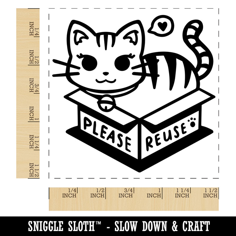 Please Reuse Recycle Cat Sitting in Box Self-Inking Rubber Stamp Ink Stamper