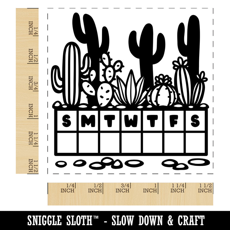 Weekly Habit Tracker Desert Cactus Sunday Start Self-Inking Rubber Stamp Ink Stamper