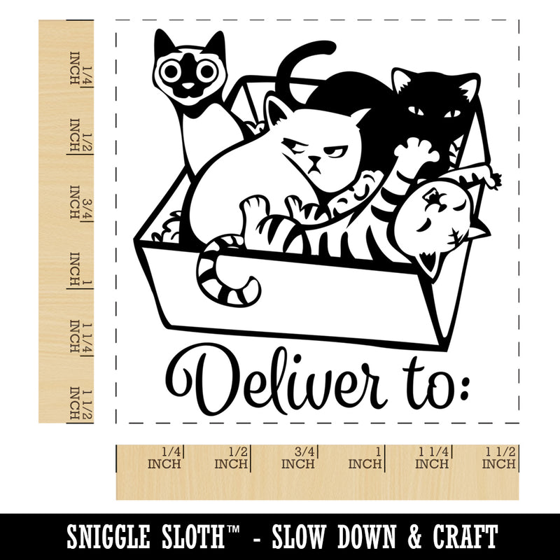 Box of Cats Kittens Deliver To Self-Inking Rubber Stamp Ink Stamper